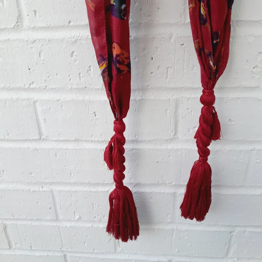 Head and Neck Scarf Novelty Print Bird Braid Tassels Contemporary